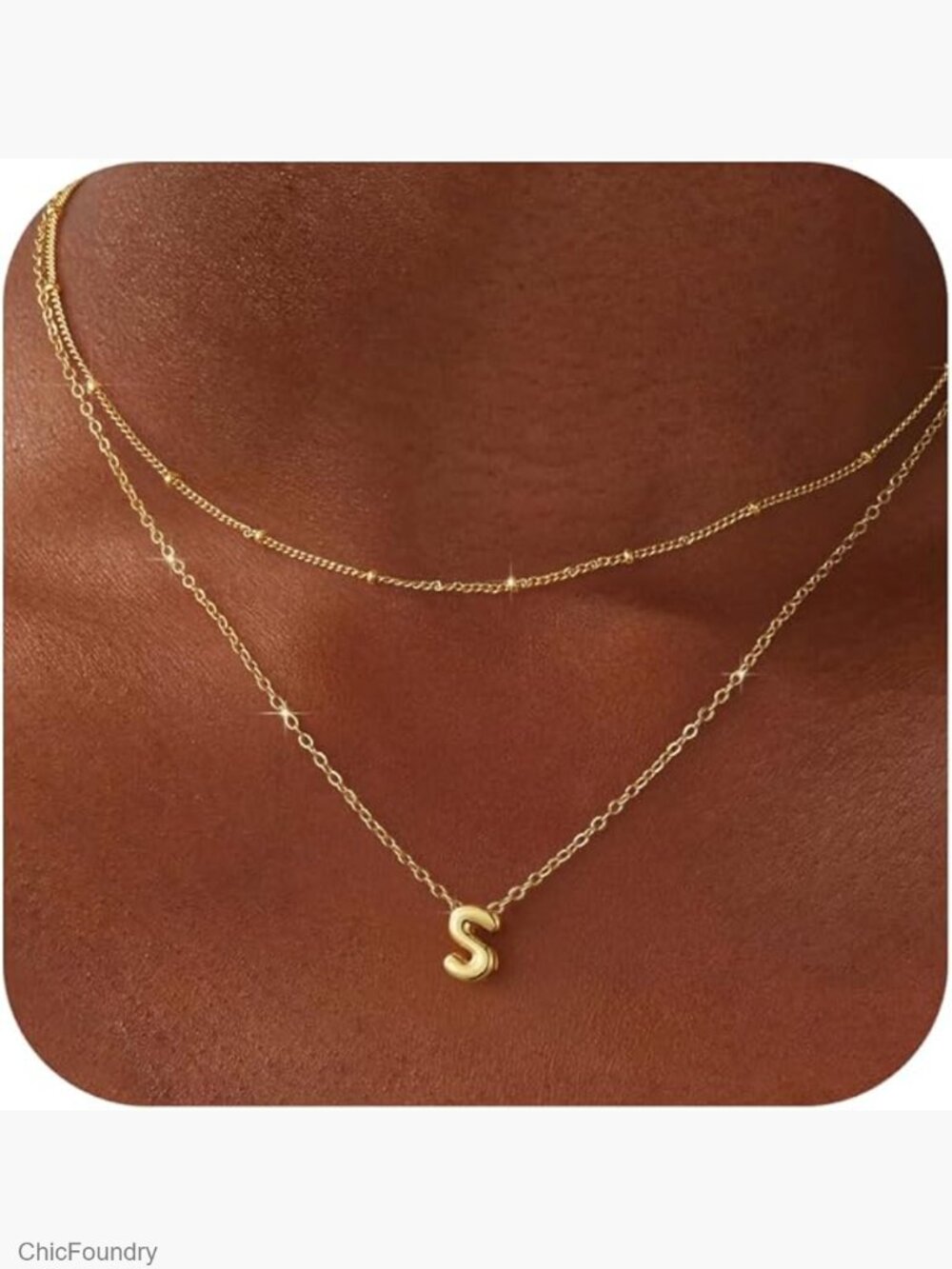 Layered Initial Necklace Set 14K Gold Plated Dainty Choker